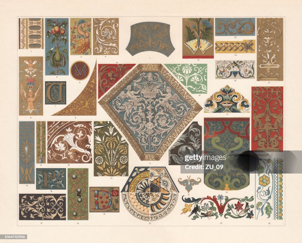 Verschillende patronen van de Renaissance, chromolithograph, gepubliceerd in 1897