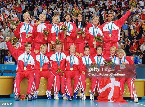 Denmark on the podiuum after victory in the Womens Handball Final against Hungary at the Dome in the Olympic Park on day 16 of the Sydney 2000...