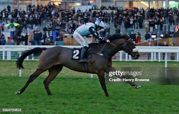 Hazzaar ridden by Noel Fehily on their way to winning The Prince's Countryside Fund Standard Open National Hunt Flat Race during The Prince's...