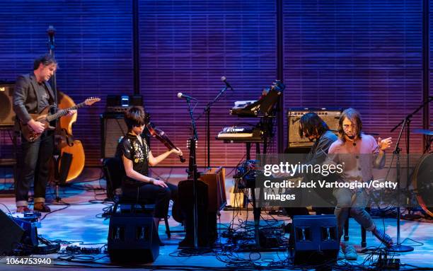 American Folk music group the Low Anthem perform during a concert in the American Byways series at Carnegie Hall's Zankel Hall, New York, New York,...