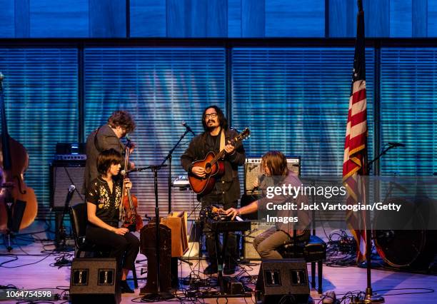 American Folk music group the Low Anthem perform during a concert in the American Byways series at Carnegie Hall's Zankel Hall, New York, New York,...