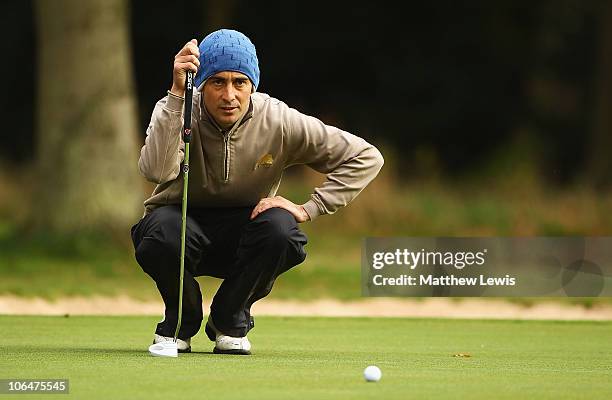 Jason Levermore of Clacton lines up a putt on the 8th green during the first day of the Srixon PGA Playoff Final at Little Aston Golf Club on...