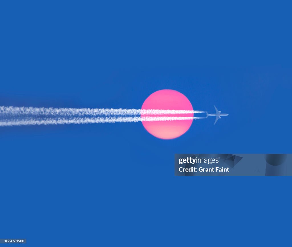 Commercial passenger plane in flight.