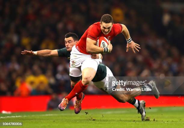 George North of Wales escapes a challenge during the International Friendly match between Wales and South Africa on November 24, 2018 in Cardiff,...