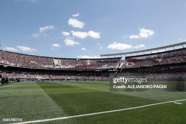 View of River's Monumental stadium in Buenos Aires before the start of the all-Argentine Copa Libertadores final match between River Plate and Boca...