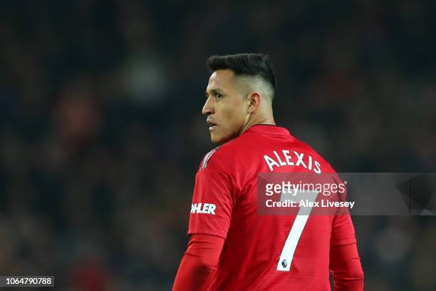 Alexis Sanchez of Manchester United looks on during the Premier League match between Manchester United and Crystal Palace at Old Trafford on November...