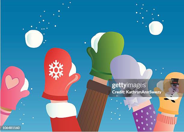 snowball fight - mitten stock illustrations