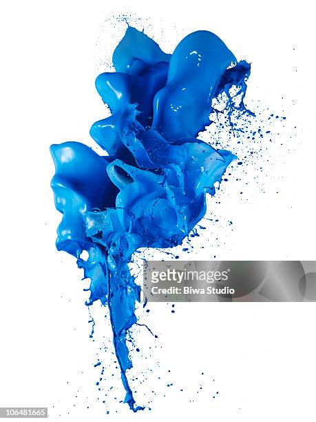 blue color paint splash white background - farbton stock-fotos und bilder