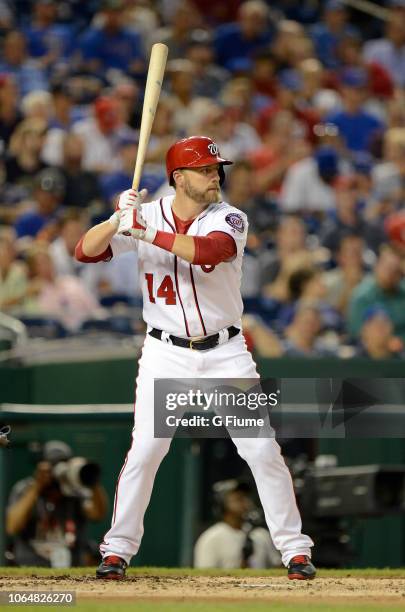 Mark Reynolds of the Washington Nationals bats against the Chicago Cubs at Nationals Park on September 6, 2018 in Washington, DC.