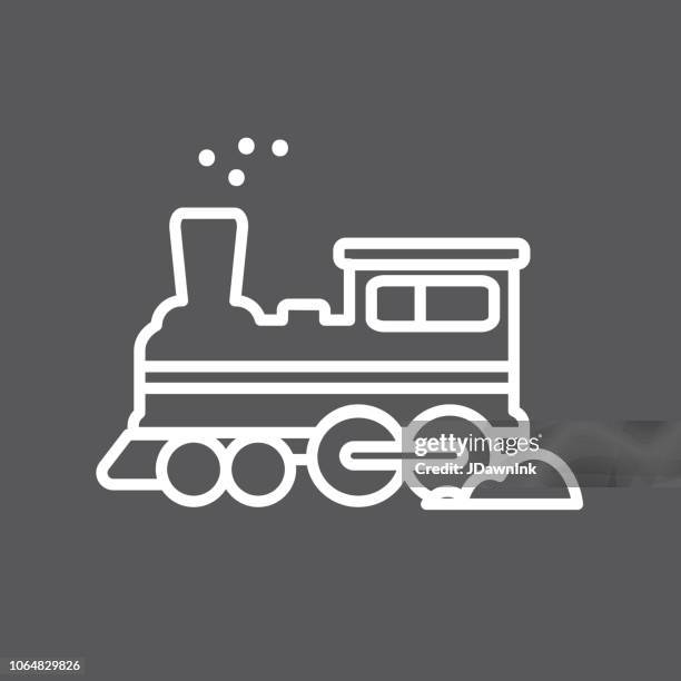 christmas toy train engine flat outline art design icon set - toy train set stock illustrations