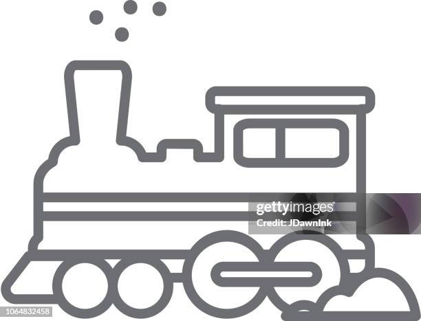 christmas toy train engine flat outline art design icon set - toy train set stock illustrations
