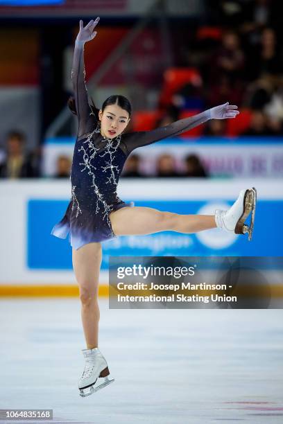 Rika Kihira of Japan competes in the Ladies Free Skating during day 2 of the ISU Grand Prix of Figure Skating Internationaux de France at Polesud Ice...