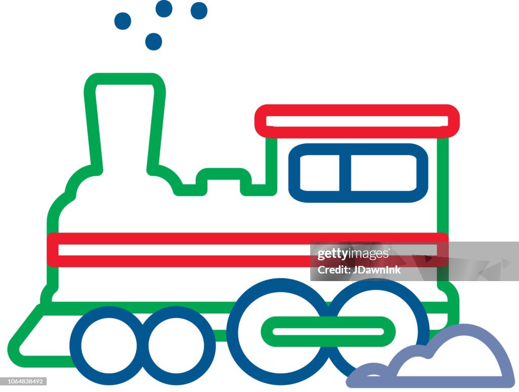 Christmas Toy Train Flat Design Icon Set Simple Outline Line art