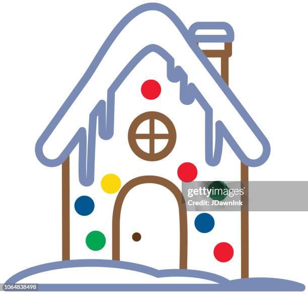 christmas gingerbread house flat design icon set simple outline line art - ginger bread house stock illustrations