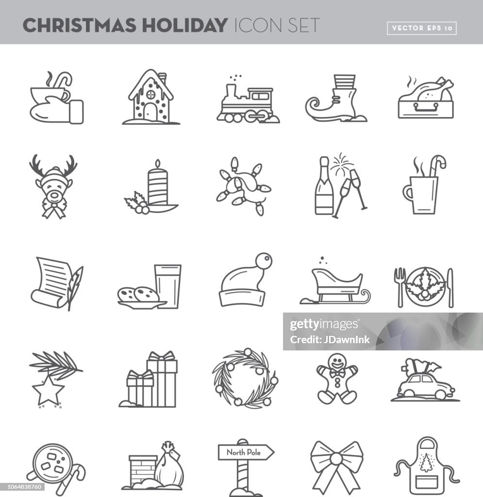 Christmas Flat outline line art Design Icon Set