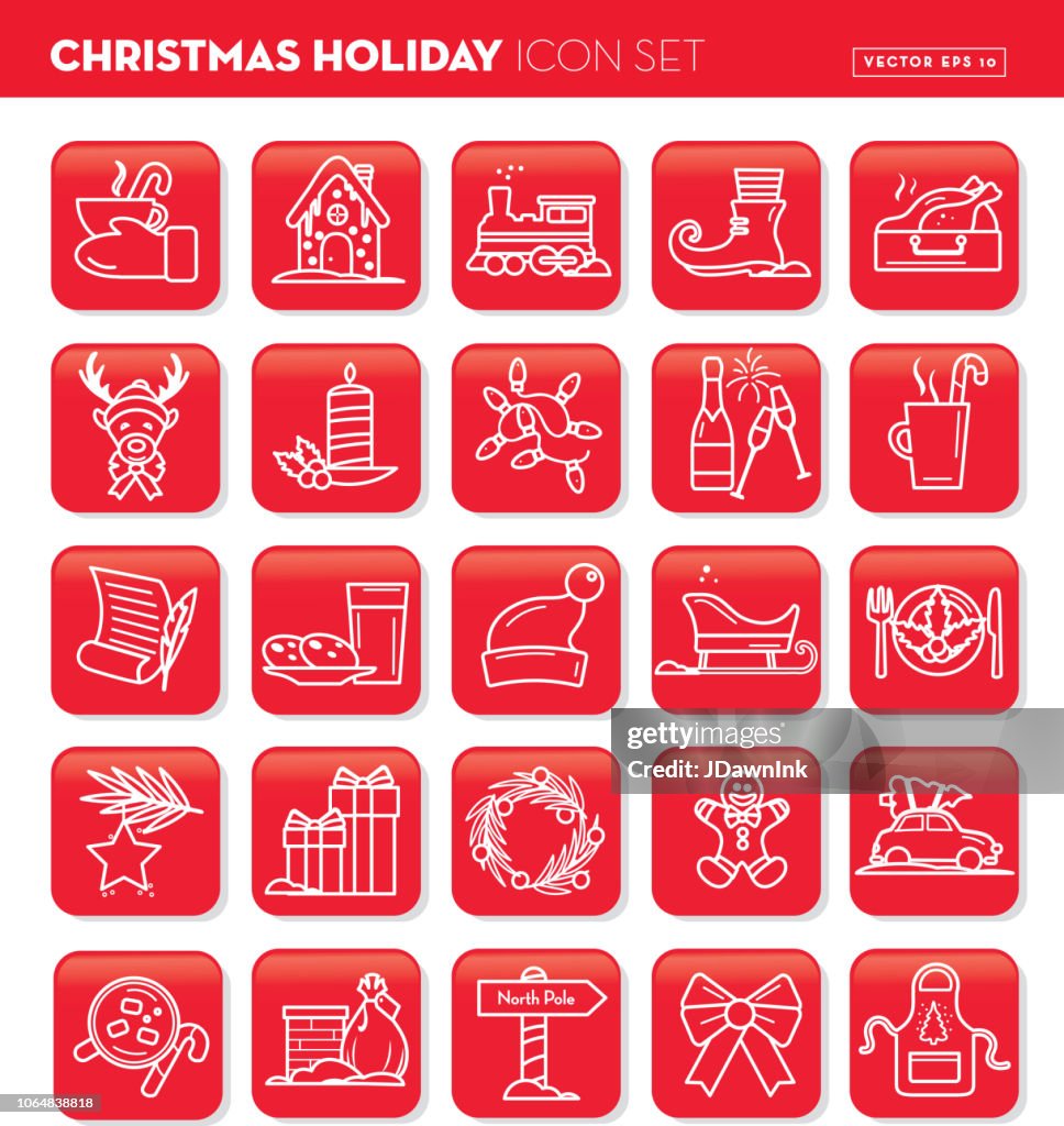 Christmas Flat outline line art Design Icon Set