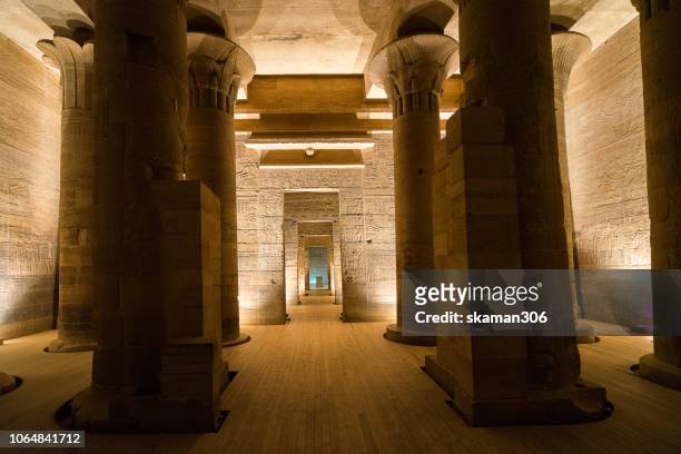nigh landscape of beautiful philae temple the temple of isis located aswan  egypt - aswan dam stock pictures, royalty-free photos & images