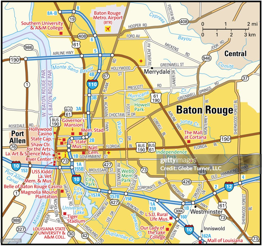 Baton Rouge Area Map Stock-Illustration - Getty Images