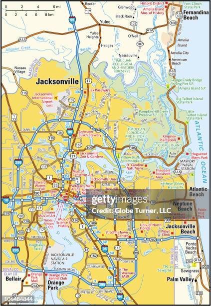 jacksonville area map - florida street map vector stock illustrations