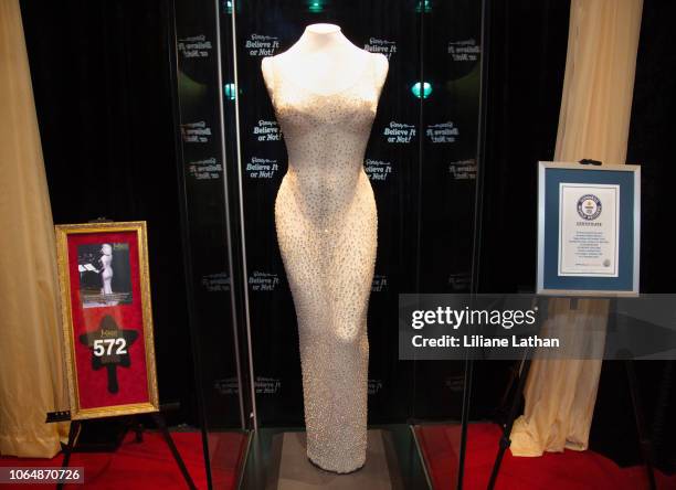 Full Shot of the Historic Happy Birthday President Kennedy Dress Worn By Marilyn Monroe at Ripley's Believe It Or Not on November 07, 2018 in...