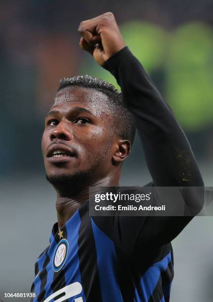 Keita Balde of FC Internazionale celebrates his second goal during the Serie A match between FC Internazionale and Frosinone Calcio at Stadio...