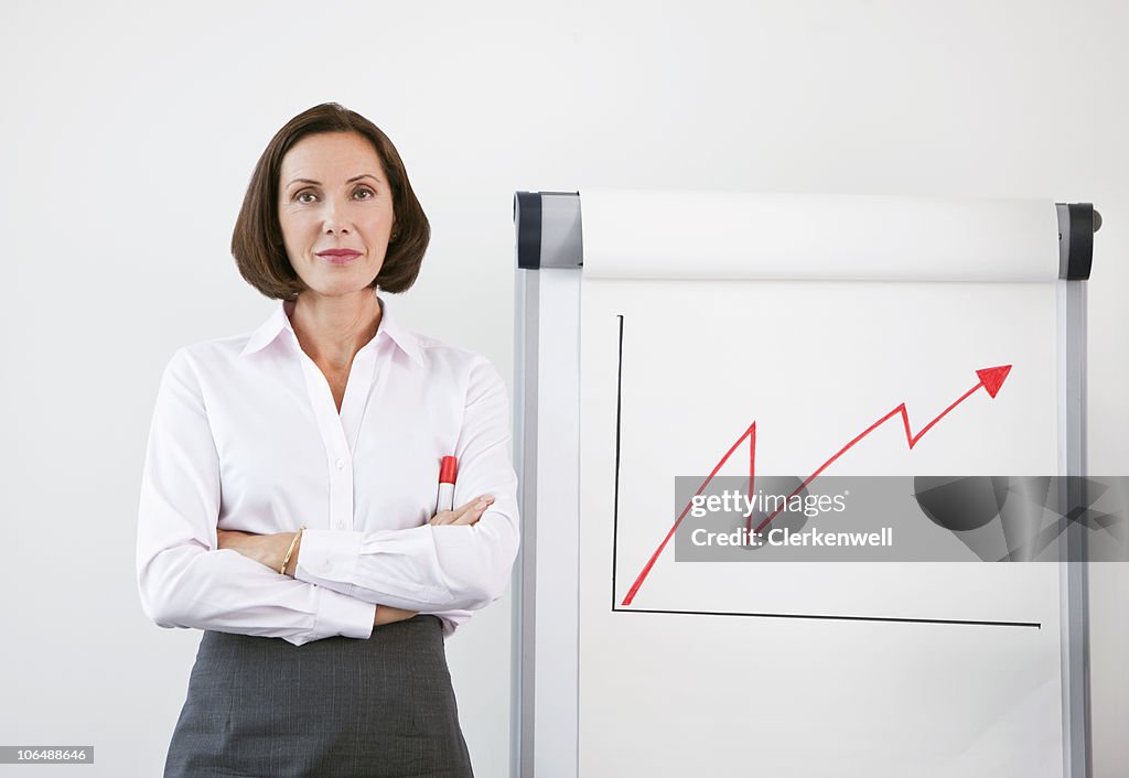 Successful businesswoman standing by line graph