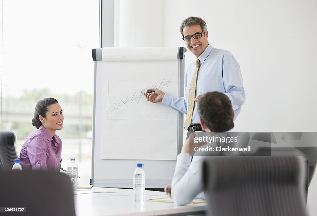 Businessman giving presentation to his colleagues at office