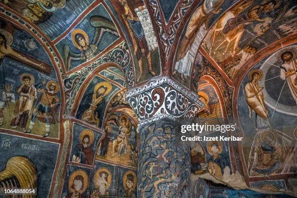 the " dark " church ,one of the best preserved eleventh century churches of goreme, in cappadocia turkey - cappadocia stock pictures, royalty-free photos & images