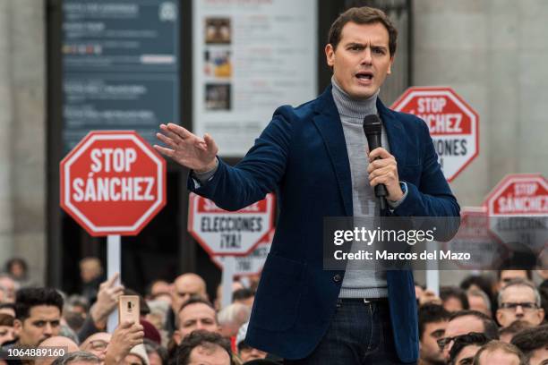 Albert Rivera, leader of Ciudadanos Party during a protest against Prime Minister Pedro Sanchez's policies with the Catalan independence process....