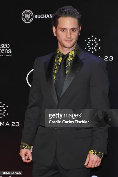 Christopher Uckermann poses for photos during the red carpet of Iberoamerican Fenix Film Awards 2018 at Teatro de la Ciudad Esperanza Iris on...