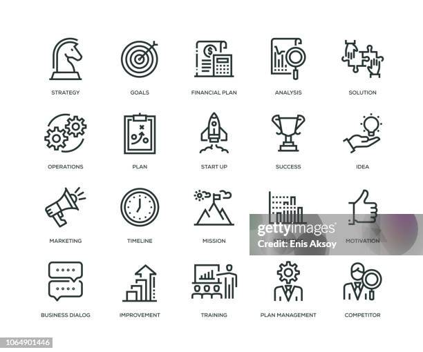 business plan icons - line series - growth strategy stock illustrations