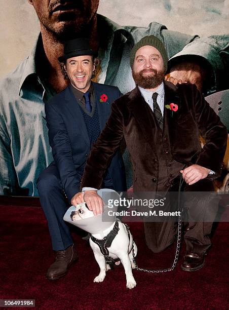 Actors Robert Downey Jr and Zach Galifianakis attend the 'Due Date' Premiere at The Empire Cinema, Leicester Square on November 3, 2010 in London,...