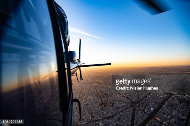 aerial flying over paris france in helicopter - helikopter foto e immagini stock