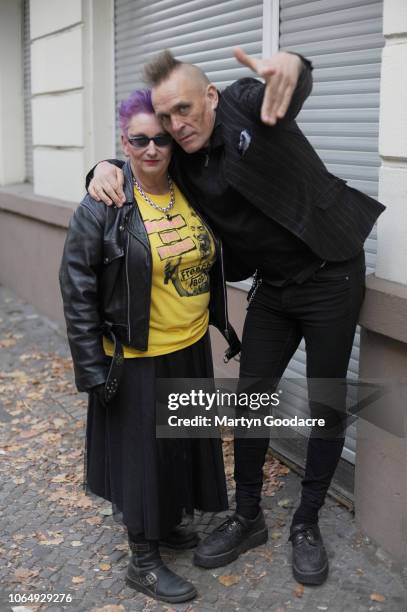 English music journalist John Robb and punk model Jordan , portrait, Berlin, Germany, November 3, 2018.