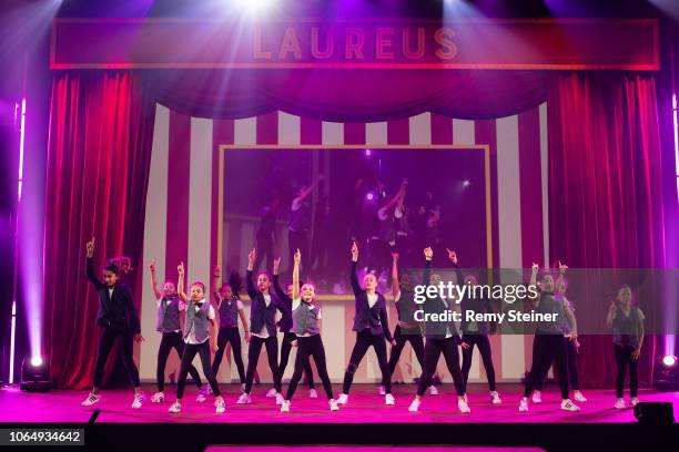 The 'Laureus DanceQweenz' perform during the 12th Laureus Charity Night at Hangar Duebendorf on November 24, 2018 near Zurich, Switzerland. During...