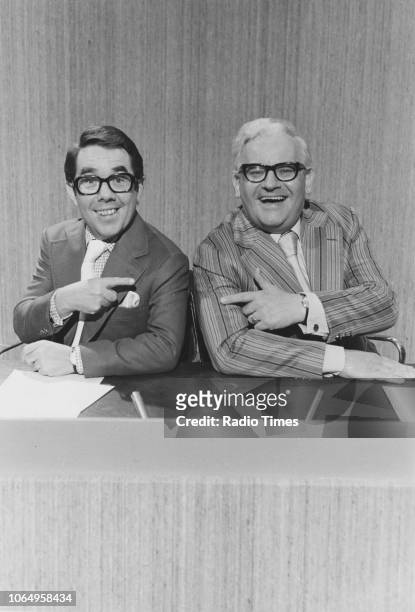 Actors Ronnie Barker and Ronnie Corbett in a sketch from the television comedy series 'The Two Ronnies', November 6th 1977.