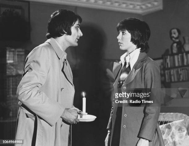 Actors Ian McCulloch and Lucy Fleming in a scene from the television series 'Survivors', February 19th 1975.