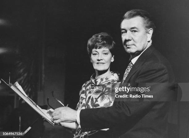 Actors and spouses Sir Michael Redgrave and Rachel Kempson reading a script together, photographed for Radio Times in connection with the BBC Radio 4...