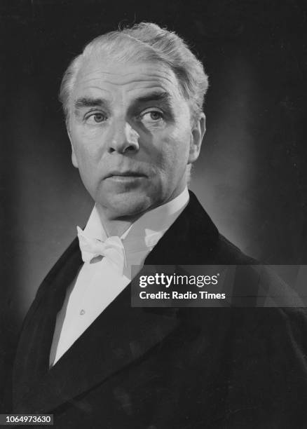Portrait of actor Emlyn Williams, photographed for Radio Times in connection with the BBC Sunday Night Play episode 'The Winslow Boy', August 1961....