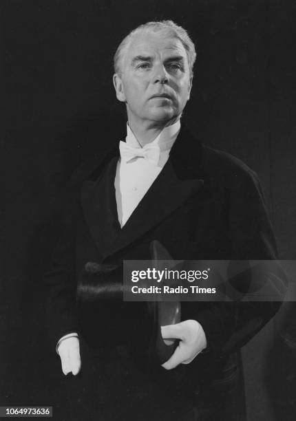 Portrait of actor Emlyn Williams, photographed for Radio Times in connection with the BBC Sunday Night Play episode 'The Winslow Boy', August 1961.