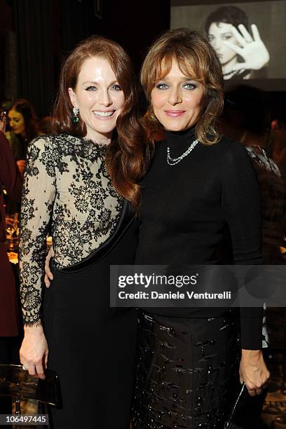 Actresses Julianne Moore and Valeria Golino attend The Bulgari Express for Save The Children Dinner and Auction Party at the Salone delle Fontane on...