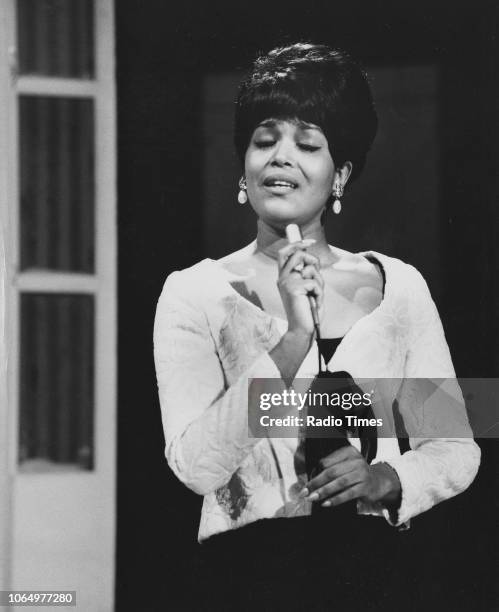 Actress Emily Yancy pictured singing during the musical interlude of the television show 'Not Only... But Also', January 30th 1966.