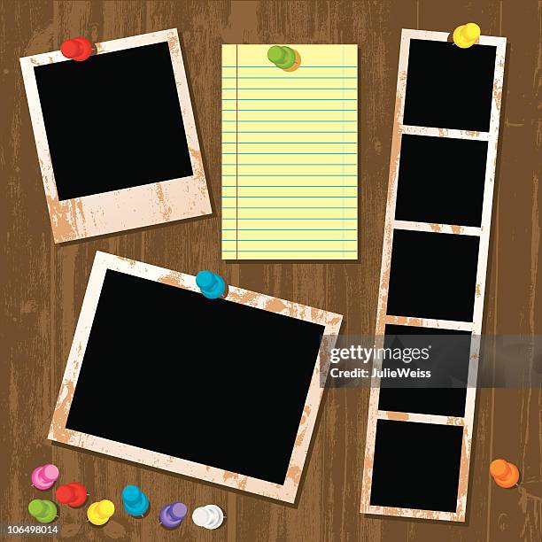 stockillustraties, clipart, cartoons en iconen met photo & paper interface - punaise