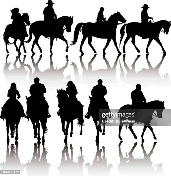 illustrations, cliparts, dessins animés et icônes de silhouettes de chevaux de l'ouest - horse rider