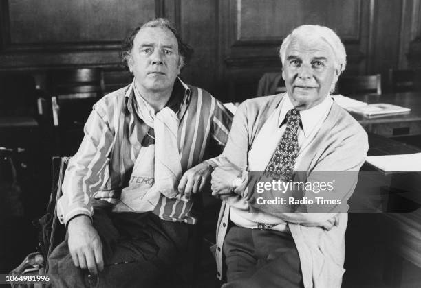 Portrait of actors Freddie Jones and Emlyn Williams, photographed for Radio Times in connection with the BBC Radio 4 play 'The Wind of Heaven',...