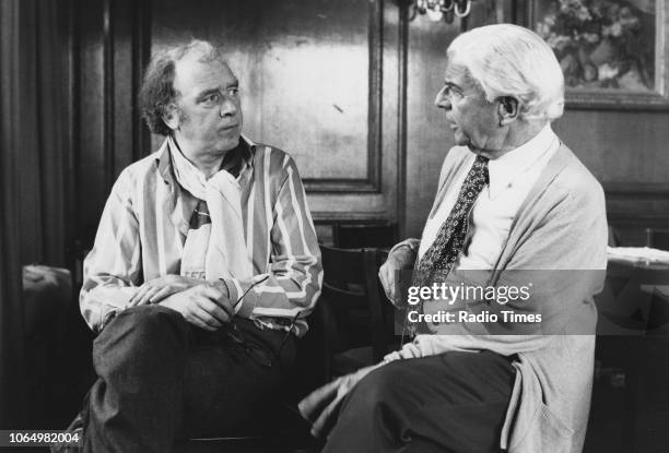 Portrait of actors Freddie Jones and Emlyn Williams, photographed for Radio Times in connection with the BBC Radio 4 play 'The Wind of Heaven',...