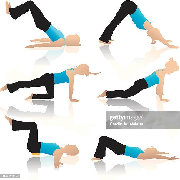 yoga silhouettes - lying on back exercise stock illustrations