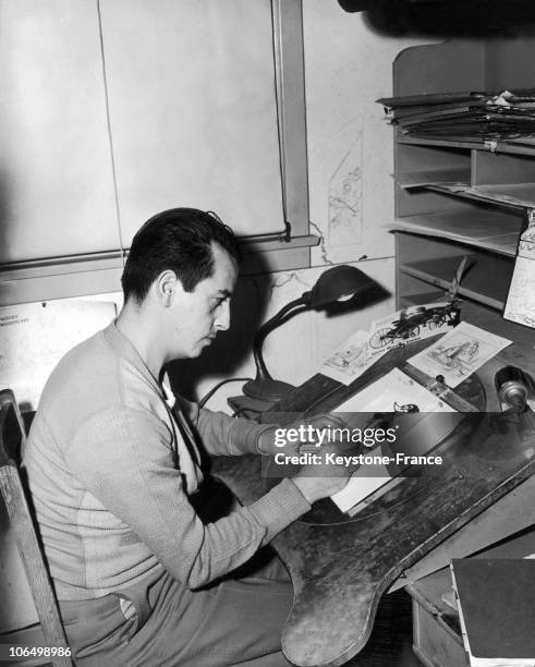 An Illustrator Working On A Sketch Of Woody Woodpecker At The Walter Lantz Studios Around 1935.