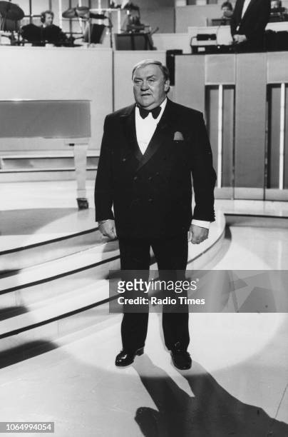 Comedian Les Dawson pictured on the set of the television series 'The Les Dawson Show', September 23rd 1989.