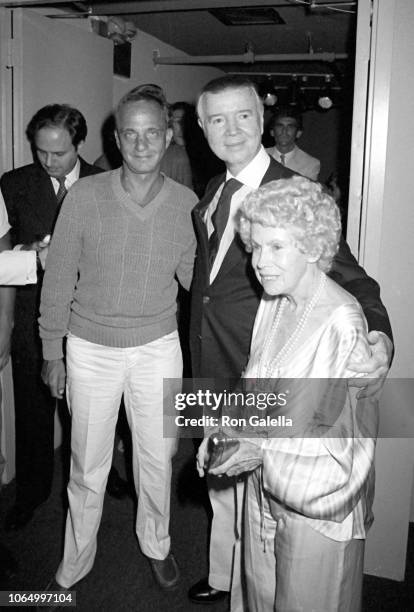 American attorney Roy Cohn poses with journalists and co-authors Earl Blackwell and Eugenia Sheppard as they attend the latter's 'Skyrocket' book...